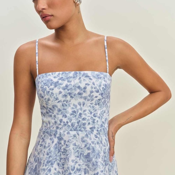 Reformation Monette Linen Midi Dress Blue White Floral 12 NWT - Picture 2 of 14